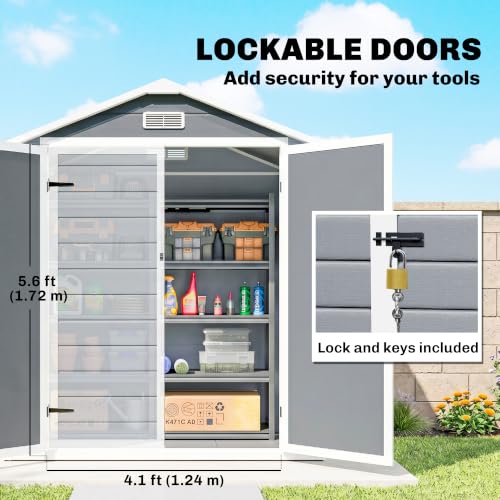 6' x 4.5' Outdoor Storage Shed Waterproof Resin with Floor Gray (6' x 4.5')