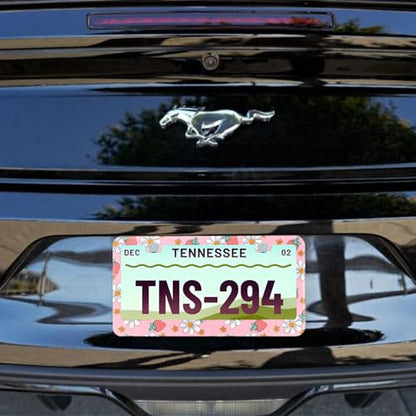 Pink Strawberry Floral License Plate Frame Stainless Steel License Plate Frames Holder Covers Rust (Pink strawberry floral)