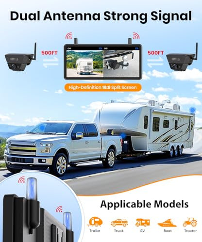 2 Solar Backup Camera Wireless for RVs (7.2" Dual Cam)