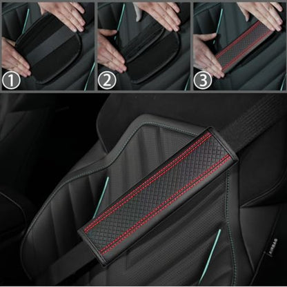 14 PCS Leather Car Seat Covers Full Set (Steering Wheel Cover Set / Black & red)