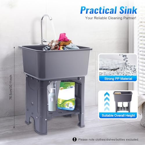 Free Standing Utility Sink with Washboard Laundry Tub Sink for Outdoor (D / Gray-23.6*15.8*30.1in)