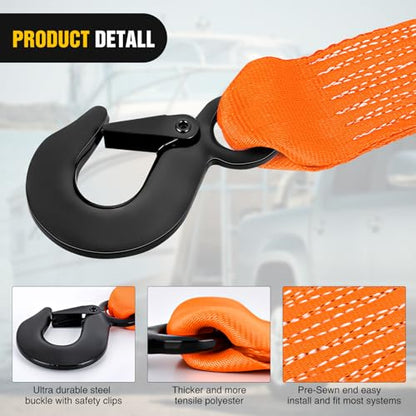 Boat Trailer Winch Strap 2" x 20' with Steel Hook (2in x 20ft Boat Trailer Winch Strap)