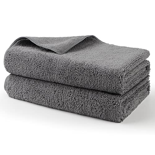 Professional Large Microfiber Car Drying Towels 2 Pack (Grey / 31 x 24 Inch)