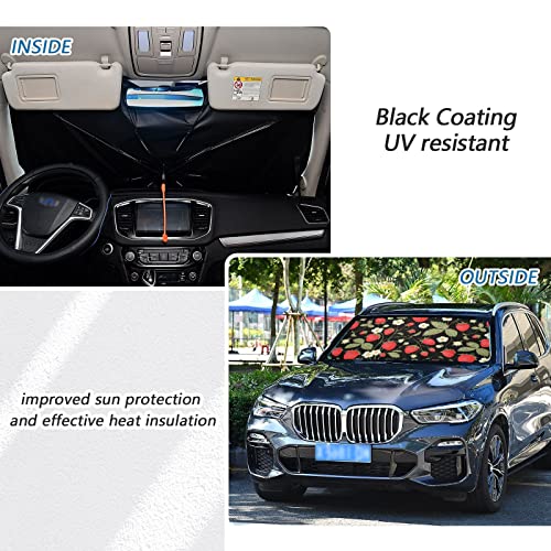 Strawberry Windshield Sun Shade Umbrella Fruit Flowers Leaves Foldable Car Front Window Sunshade Blocks UV Rays Heat Keep Vehicle Cool (multi 16)
