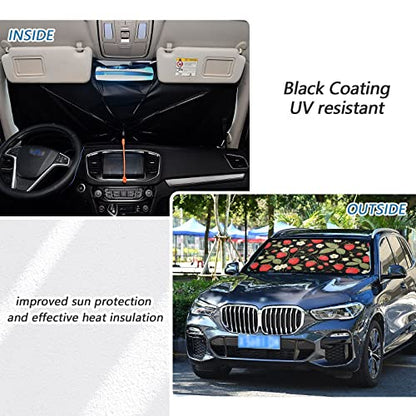 Strawberry Windshield Sun Shade Umbrella Fruit Flowers Leaves Foldable Car Front Window Sunshade Blocks UV Rays Heat Keep Vehicle Cool (multi 16)