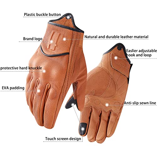 Mens Full Finger Touchscreen Motorcycle Gloves GM028 Tan L (Large / TAN(Upgrade))