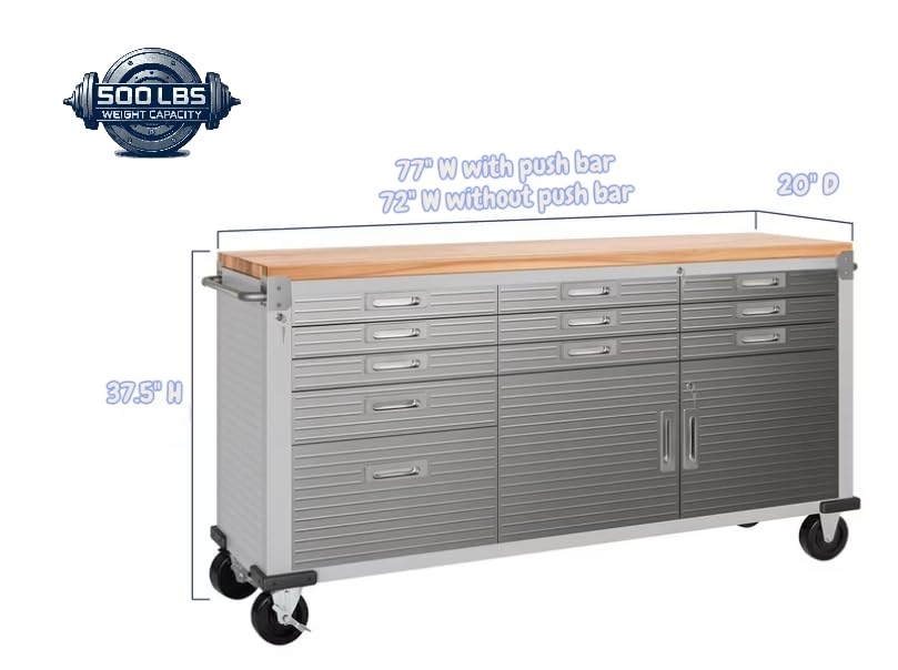Heavy Duty 8 Piece Steel Garage Cabinet Storage Set with Rolling Workbench (Granite)