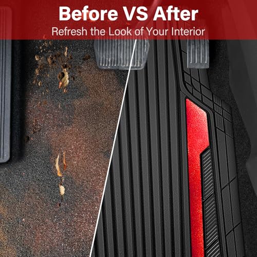 Heavy Duty Rubber Car Mats Metallic (BLack Red)