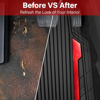 Heavy Duty Rubber Car Mats Metallic (BLack Red)