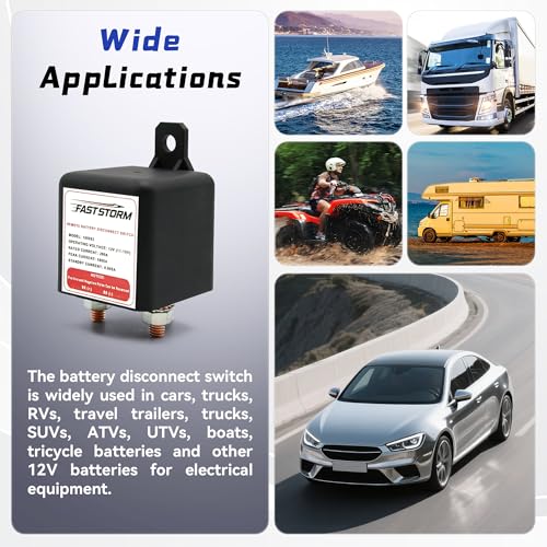 3 8" Side Post Remote Battery Disconnect Switch 12V Battery Kill Switch for Car Truck UTV ATV Marine On (200A 3/8"Side Post Remote Disconnect Switch)