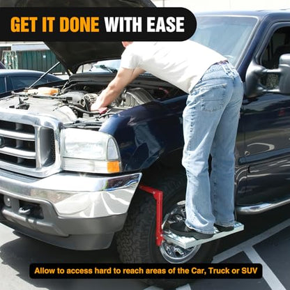 Folding Heavy Duty Tire Step Fit Tire from 10” to 15” (Truck Tire Step Red)