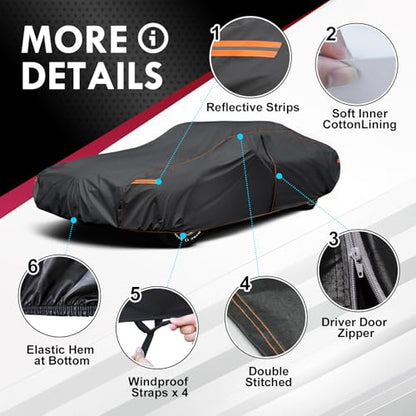6 Layer Extra Large Car Cover for Sedan (1-C7 Fit Cars, Length up to 225 inch)