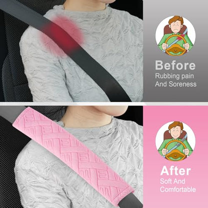 2 Pack Universal Car Shoulder Strap Pads Cover for A More Comfortable Driving (Cherry Blossom Pink)