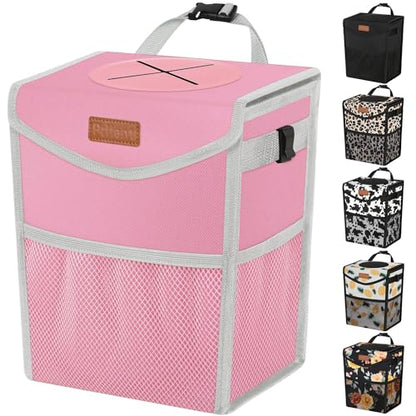 Car Trash Can with Lid Leakproof Car Garbage Bag Vehicle Trash Bin (2.8 Gallons / Pink)