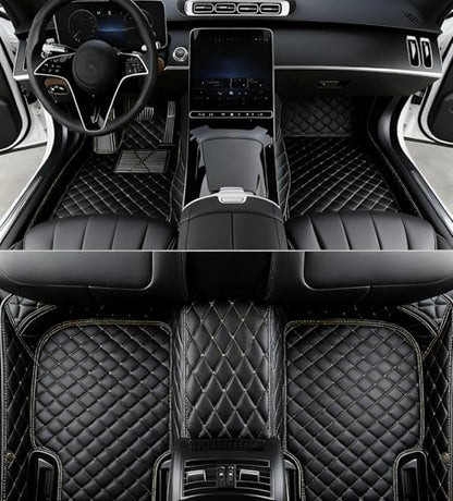 Custom All Weather Protection Leather Car Floor Mats for Cars Sedan SUV Sports Car Waterproof Floor Mat (Black Beige)