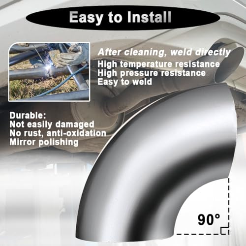Cotonake OD 3.5 Inch 90 Degree SS304 Stainless Steel Bend Tube Exhaust Elbow Pipe for Car Modified Exhaust System 3.5" Piping Silver Tone (3.5")