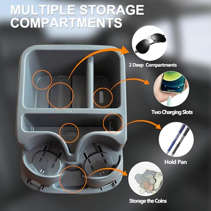 Car Center Console with Adjustable Cup Holders (Gray)