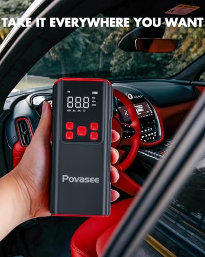 Tire Inflator Portable Air Compressor Povasee 150PSI Portable Air Pump for Tires Cordless Car Tire Inflator with LCD Display (A8-NEW)