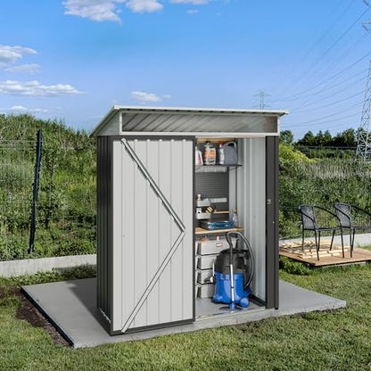 JYQAQA 5x3 FT Outdoor Garden Storage Shed (Dark Gray / 5 x 3 x 6 FT)