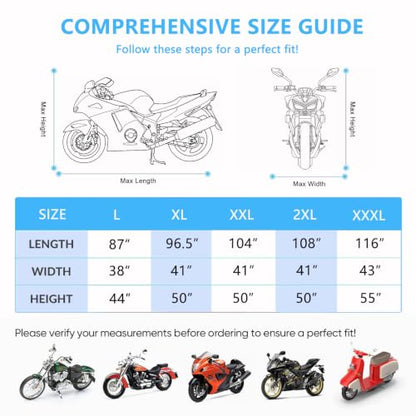 Motorcycle Cover Waterproof Outdoor All Weather Protection Black (Black / L ( 87*38*44 inches ))