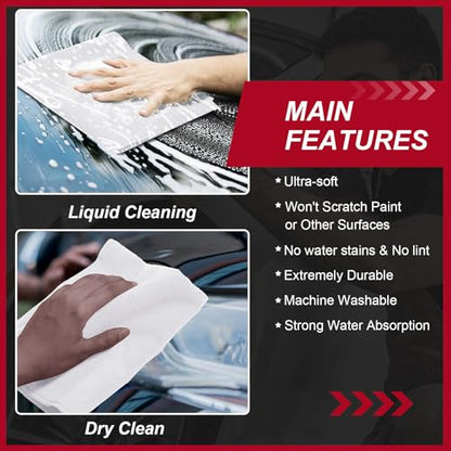 200 Pcs Microfiber Cleaning Cloth 16x16 Inch Microfiber Towels for Car Ultra Absorbent Cleaning Rags Reusable Lint Free Streak Free Detailing Towel for Car Washing Drying Dusting (White)