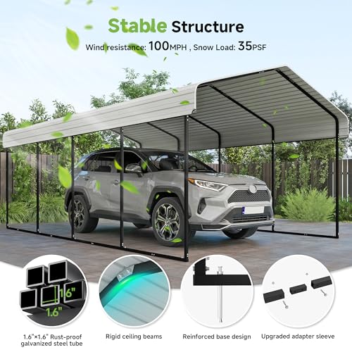 12x20ft Metal Carport (Cream White / 12x20ft Without Sidewalls)