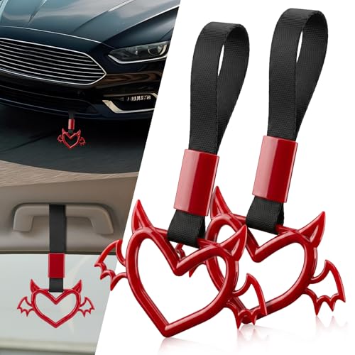2 Pcs Devil Heart Shaped Car Handle Strap (Red-Wing)