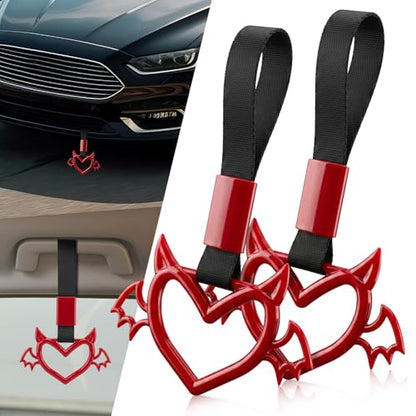 2 Pcs Devil Heart Shaped Car Handle Strap (Red-Wing)