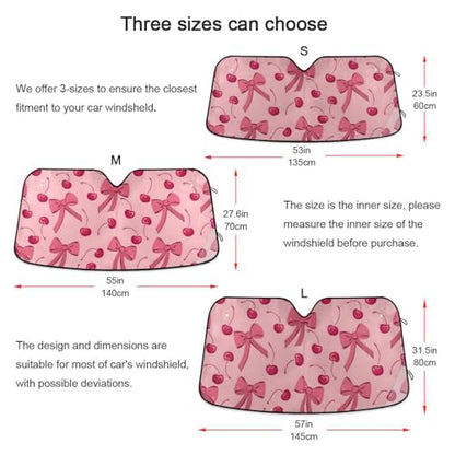 Car Windshield Sun Shade Bow Cherry Pink Foldable Car Front Windshield Sunshade Blocks UV Rays Sun Visor Heat Protection for Truck SUV to Keep Your Vehicle Cool (Small / Bow Cherry Pink)