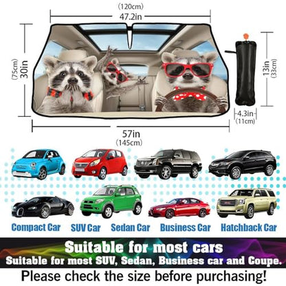 Print Raccoon Windshield Sun Shade Funny Raccoon Sun Shade for Car Front Window Block UV Rays Foldable Umbrella Windshield Sun Visor Protector Keep Vehicle Cool for Most Vehicles (raccoon)