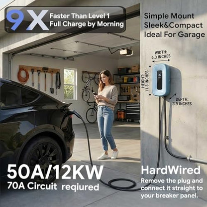 Level 2 EV Charger 50Amp J1772 (NEMA14-50 Plug or Hardwired)