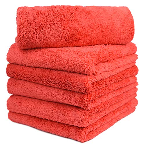 Microfiber Car Wash Drying Towels Professional Grade Premium Microfiber Towels for Car Wash Drying 450GSM 16 in.x 16 in. Pack of 6 (Red)