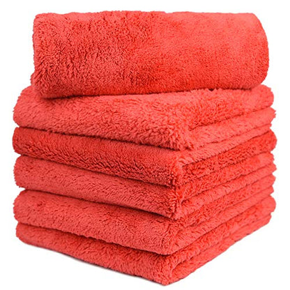 Microfiber Car Wash Drying Towels Professional Grade Premium Microfiber Towels for Car Wash Drying 450GSM 16 in.x 16 in. Pack of 6 (Red)