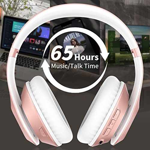 Wireless Bluetooth Headphones Over Ear V6.0 HiFi Stereo with Mic (Rose Gold)