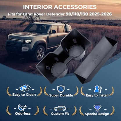 Cup Holder Insert & Wireless Charging Protective Mat for Land Rover Defender 90 (Cup Holder for 2025-2026 Defender 90/110/130)