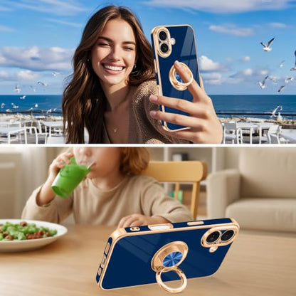 Designed for iPhone 16 Case with Ring Stand Slim Blue (Blue / 6.1'' iPhone 16)