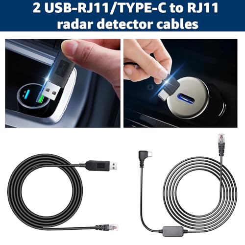 USB C to RJ11 & USB to RJ11 Radar Detector Cable for Escort Uniden & More (USB)