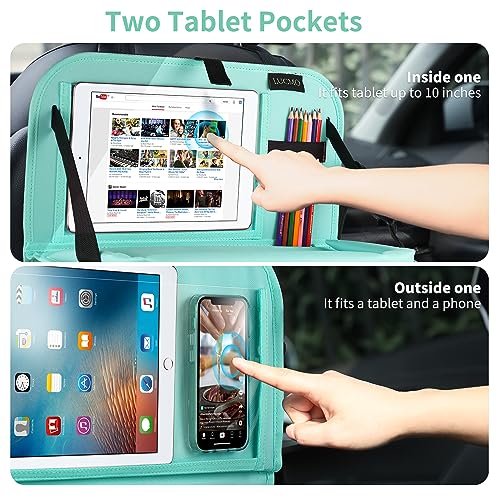 Car Backseat Organizer with Foldable Tablet Holder (Light Blue-3 / 2 Pack with Food Tray)