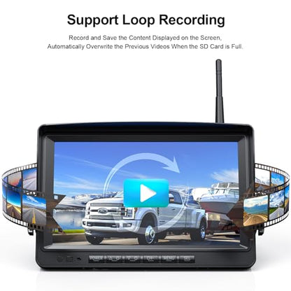 HD 1080P 9" Wireless RV Dual Backup Camera System with Recording (Black / 9 inches)