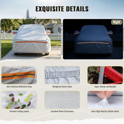 6 Layers Full Car Cover for Sedan (Orange reflective strip / Sedan-S ( Fit for Sedan 165"- 181" ))