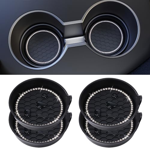 4 Pack Car Cup Holder Coaster Bling Crystal Rhinestone Car Interior (Black / 4 Pack)