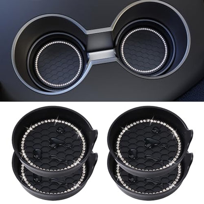 4 Pack Car Cup Holder Coaster Bling Crystal Rhinestone Car Interior (Black / 4 Pack)