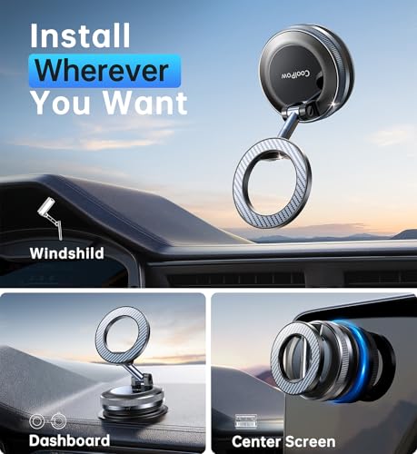 Newest Vacuum Magnetic Phone Holder for Car Phone Holder Mount【Movable Vacuum Suction】Magsafe Car Mount Cell Phone Holders for Your Car Accessories for Women Men for iPhone 17 16 (Carbon Fiber)