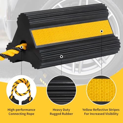 Heavy Duty Rubber Wheel Chocks with Rope & Reflective Strips (with Rope (1 pair))