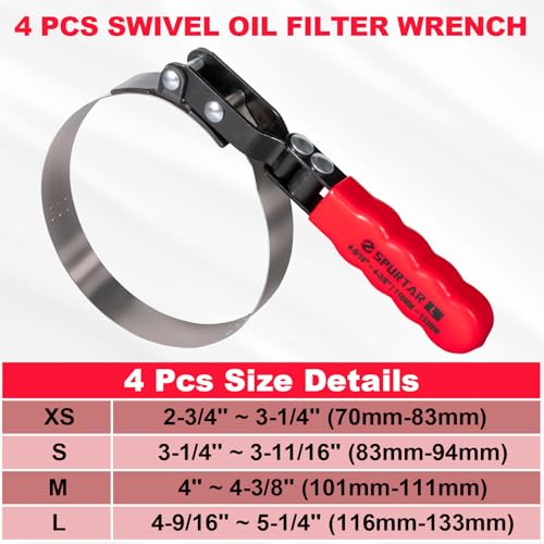 5pcs Swivel Oil Filter Wrench Set 12" Oil Filter Removal Tool (5-Piece Set: 2-3/4" - 5-1/4")