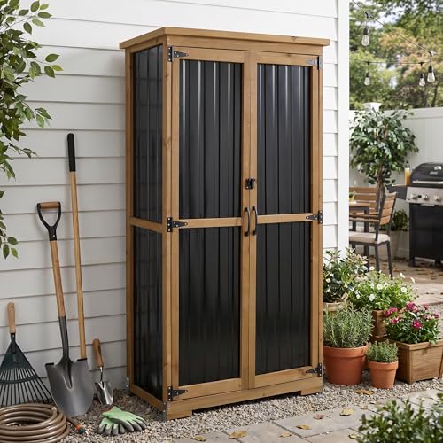 Outdoor Storage Cabinet with Shelf (Brown / 32.3" X 66.3" X 16")