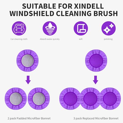 XINDELL 5 Pack Windshield Cleaner Microfiber Pads (Violet)
