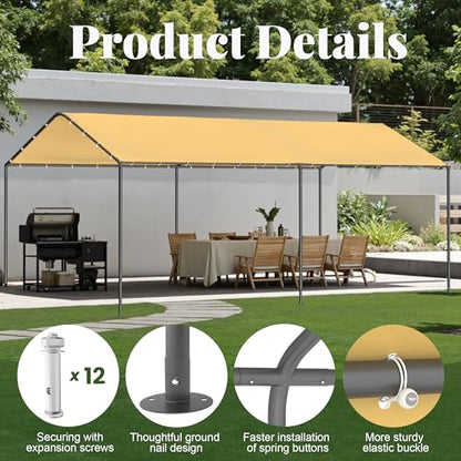 10x20 Carport Heavy Duty Portable Garage Shelter (Yellow / 10x20 without sidewalls)