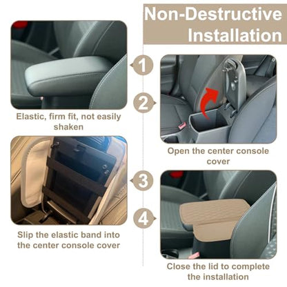 Car Center Console Cover with 2 Organizer Pockets Storage Bags (Beige)