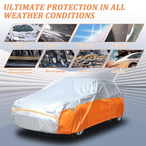 Car Cover for Automobiles (Silver-Orange / 2L：for Hatchback(Lenght 160"-170"))